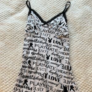 Black white playboy print slip dress night gown pajamas/lingerie